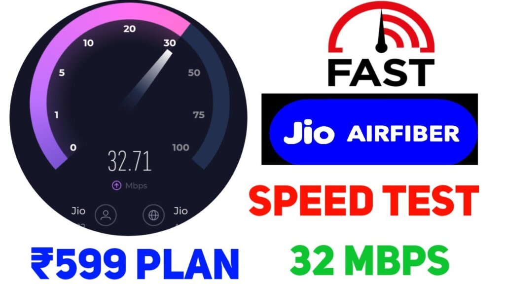 Jio air fiber ₹599 plan 30 mbps speed test on laptop, pc, mobile